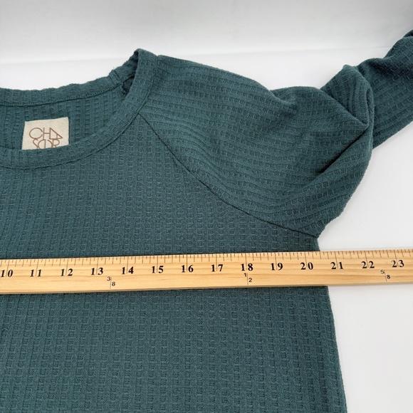 Chaser Top Women XL Green Long Sleeve Waffle Knit Button Cuffs Round Neck - Picture 9 of 11